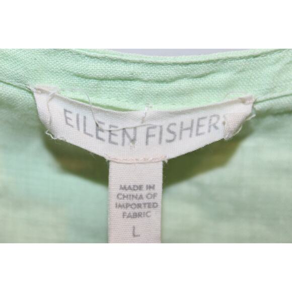 Eileen Fisher 100% Irish Linen Button Front Shirt Green Large Top Coastal Beachy - Picture 5 of 16